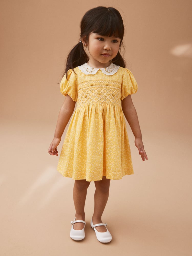 Yellow Lace Collar Shirred Dress (3mths-8yrs) - Image 2 of 8