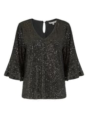 Yumi Black Sequin Top With Fluted Sleeve - Image 5 of 5