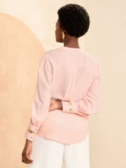 Love & Roses Pink and Gold Sequin Trim V Neck Blouse - Image 3 of 4