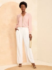 Love & Roses Pink and Gold Sequin Trim V Neck Blouse - Image 4 of 4