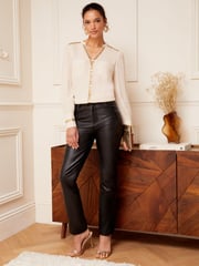 Love & Roses Beige and Gold Sequin Trim V Neck Blouse - Image 4 of 4