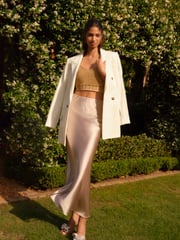 Grey Tailored Satin Midi Skirt - Image 1 of 6