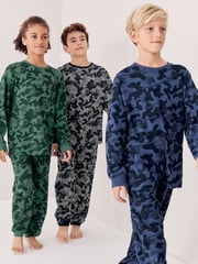 Grey/Blue/Green Camouflage 3 Pack Long Sleeve Pyjamas (3-16yrs) - Image 1 of 10