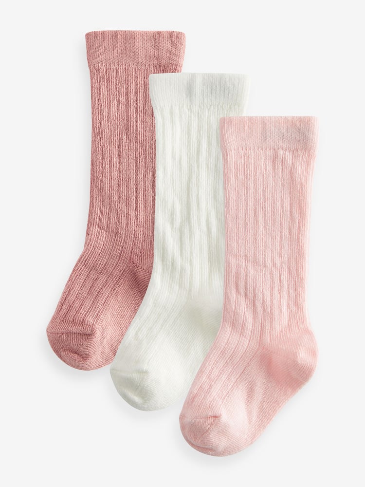 Pink Knee High Baby Socks 3 Pack (0mths-2yrs) - Image 1 of 4