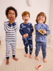 Blue/White Stars 3 Pack Snuggle 100% Cotton Pyjamas (9mths-10yrs) - Image 4 of 10