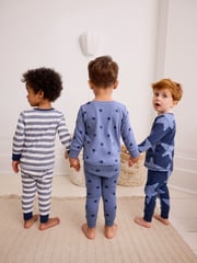 Blue/White Stars 3 Pack Snuggle 100% Cotton Pyjamas (9mths-10yrs) - Image 5 of 10