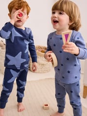 Blue/White Stars 3 Pack Snuggle 100% Cotton Pyjamas (9mths-10yrs) - Image 6 of 10