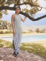Neutral Satin Printed Racer Dress - Image 1 of 1