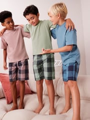 Khaki/Lilac Woven Check Short Pyjamas 3 Pack (3-16yrs) - Image 1 of 4