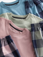 Khaki/Lilac Woven Check Short Pyjamas 3 Pack (3-16yrs) - Image 4 of 4