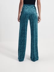 Teal Blue Velvet Wide Leg Trousers - Image 4 of 7