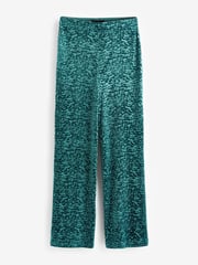 Teal Blue Velvet Wide Leg Trousers - Image 6 of 7