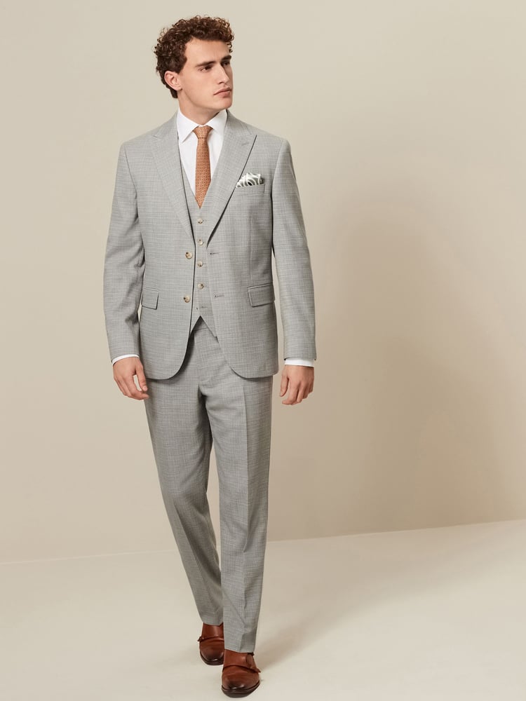 Grey Tailored Fit Textured Suit Trousers - Image 2 of 8