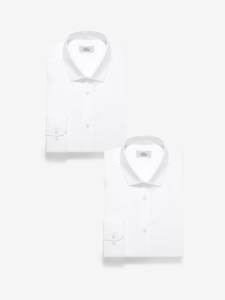 White Slim Fit 100% Cotton Shirts 2 Pack - Image 1 of 7