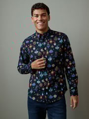 Navy Blue Bauble Christmas Printed Long Sleeve Shirt - Image 3 of 7