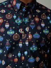 Navy Blue Bauble Christmas Printed Long Sleeve Shirt - Image 5 of 7