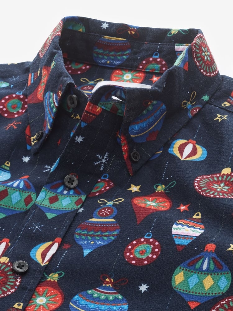 Navy Blue Bauble Christmas Printed Long Sleeve Shirt - Image 7 of 7
