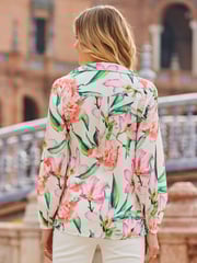 Sosandar Cream Floral Printed Blouson Sleeve Shirt - Image 2 of 5