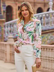 Sosandar Cream Floral Printed Blouson Sleeve Shirt - Image 4 of 5