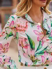Sosandar Cream Floral Printed Blouson Sleeve Shirt - Image 5 of 5