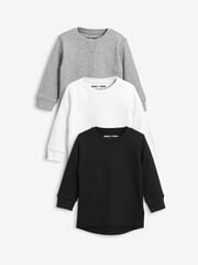 Black/White Long Sleeve Textured T-Shirts 3 Pack (3mths-7yrs) - Image 1 of 4