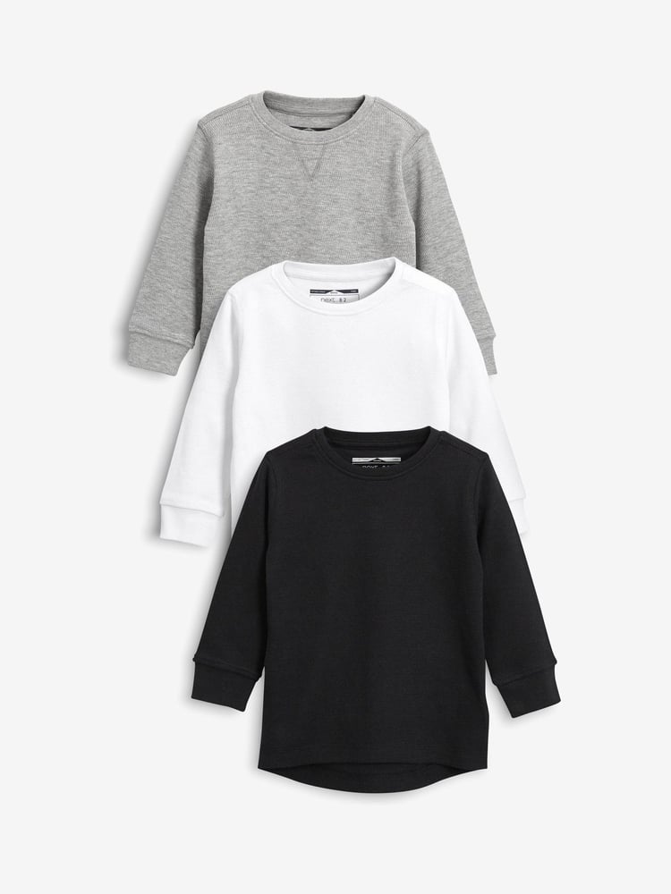 Black/White Long Sleeve Textured T-Shirts 3 Pack (3mths-7yrs) - Image 1 of 4
