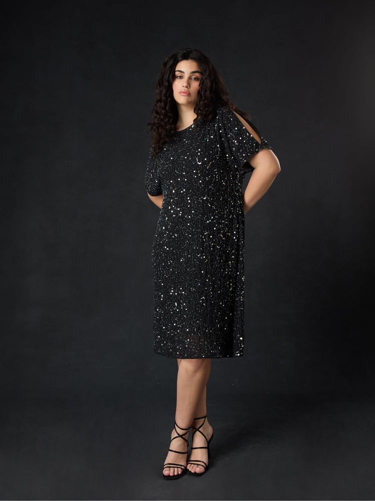 Live Unlimited Black Curve Embellished Cold Shoulder Dress - Image 1 of 5