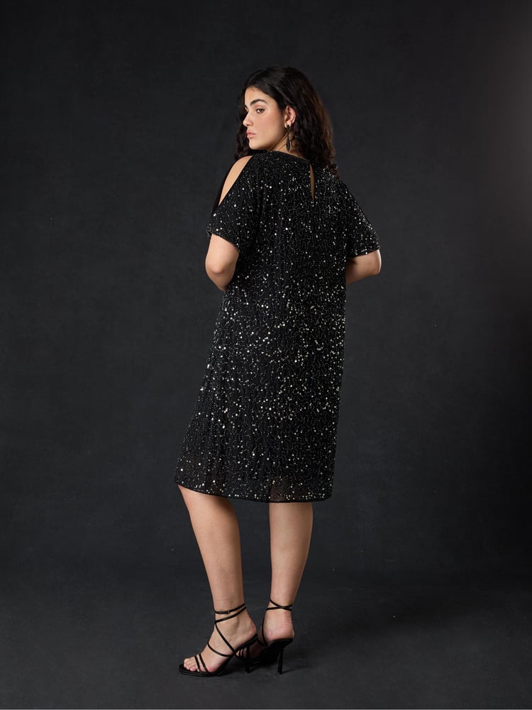 Live Unlimited Black Curve Embellished Cold Shoulder Dress - Image 2 of 5