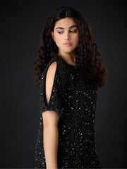 Live Unlimited Black Curve Embellished Cold Shoulder Dress - Image 3 of 5