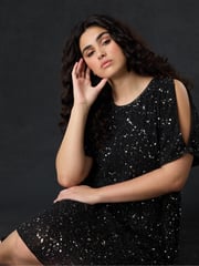 Live Unlimited Black Curve Embellished Cold Shoulder Dress - Image 4 of 5