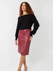 Threadbare Red Mid Length PU Faux Leather Skirt - Image 2 of 5