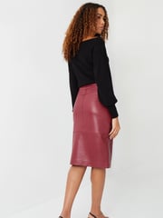 Threadbare Red Mid Length PU Faux Leather Skirt - Image 3 of 5
