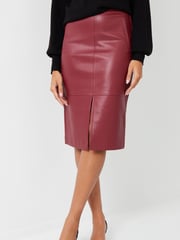 Threadbare Red Mid Length PU Faux Leather Skirt - Image 4 of 5