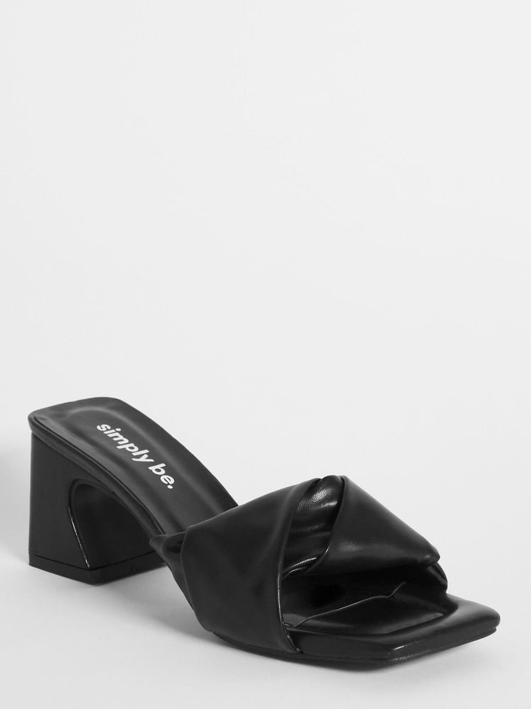 Simply Be Black Soft Volume Twist Low Block Heel Mule Sandals - Image 2 of 3