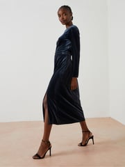 FatFace Blue Haldon Velvet Midi Dress - Image 1 of 6