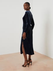 FatFace Blue Haldon Velvet Midi Dress - Image 2 of 6