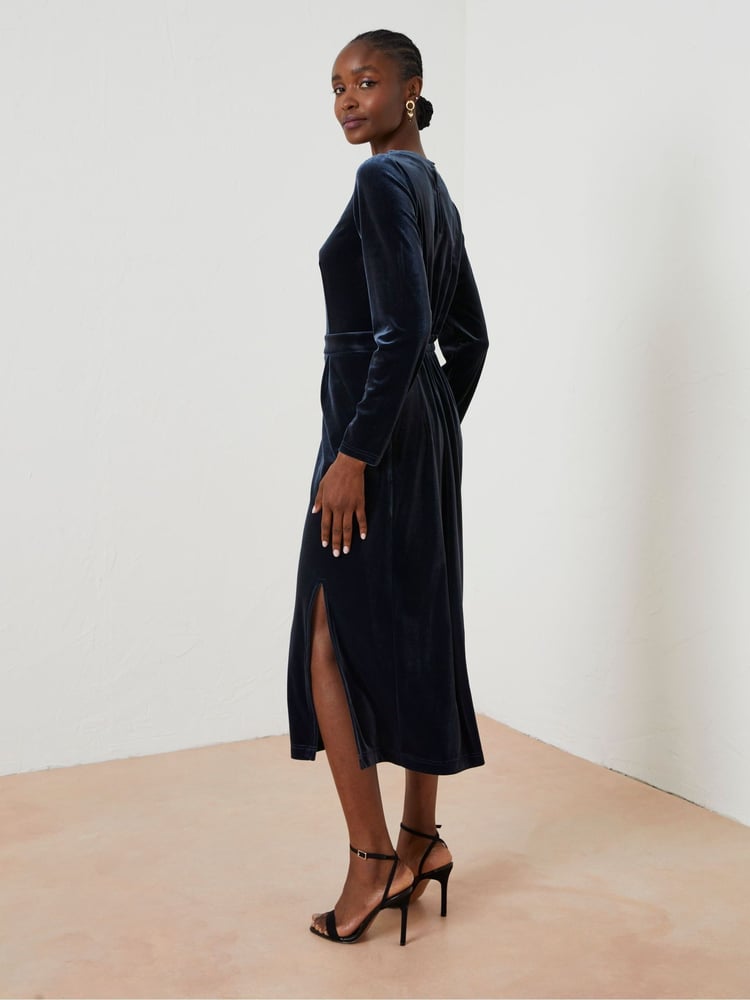 FatFace Blue Haldon Velvet Midi Dress - Image 2 of 6
