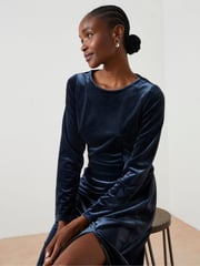 FatFace Blue Haldon Velvet Midi Dress - Image 3 of 6