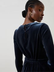 FatFace Blue Haldon Velvet Midi Dress - Image 4 of 6