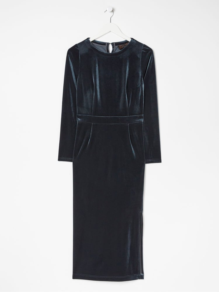 FatFace Blue Haldon Velvet Midi Dress - Image 6 of 6