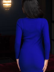 Pour Moi Blue Layla Rib Knit V-Neck Bodycon Mini Dress - Image 2 of 5