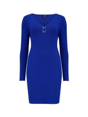 Pour Moi Blue Layla Rib Knit V-Neck Bodycon Mini Dress - Image 4 of 5