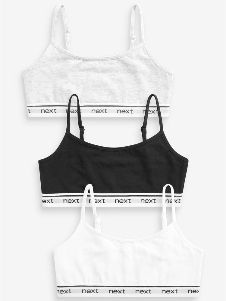 Black/White/Grey Strappy Crop Top 3 Pack (5-16yrs) - Image 1 of 5