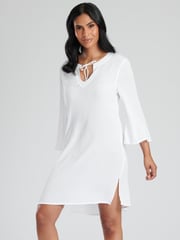 South Beach White Crinkle Viscose Pull Over Beach Tunic - Image 1 of 5
