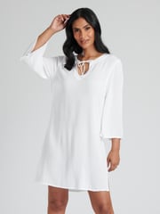 South Beach White Crinkle Viscose Pull Over Beach Tunic - Image 3 of 5
