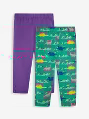 JoJo Maman Bébé Green Dino & Purple Girls' 2-Pack Leggings - Image 1 of 5