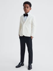 Reiss Ivory Apsara 9-14 yrs Slim Fit Velvet Single Breasted Blazer - Image 1 of 7