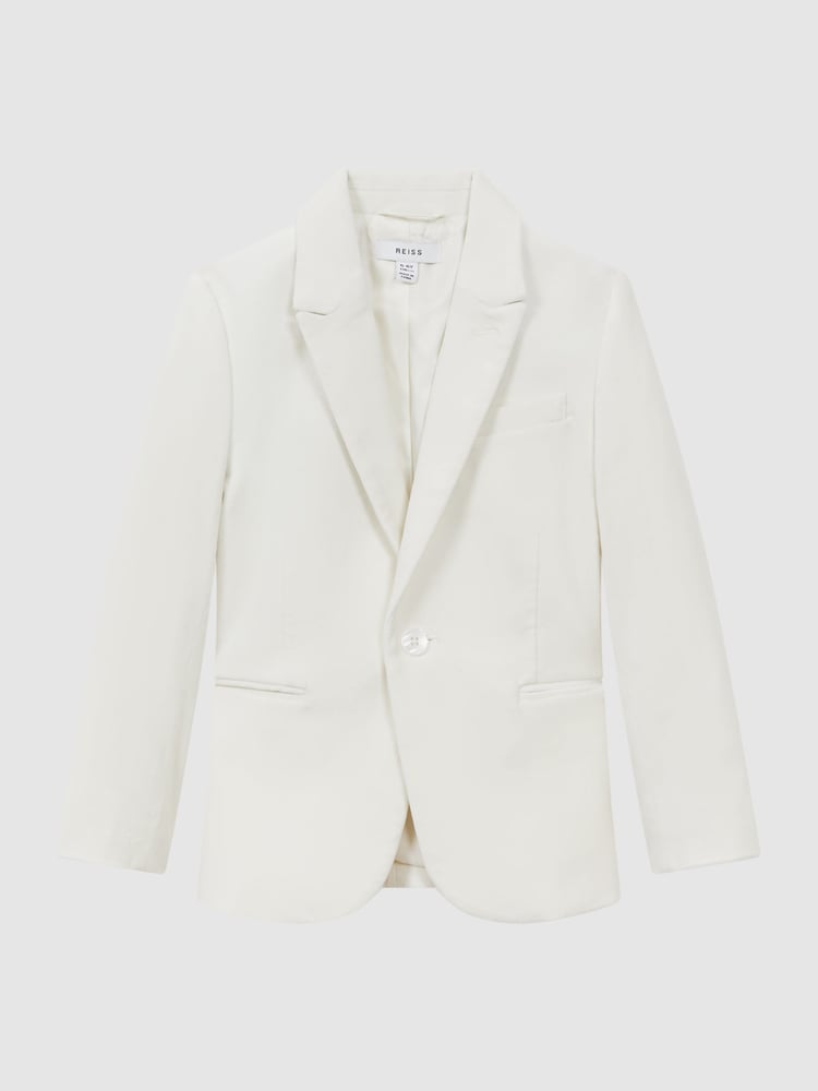 Reiss Ivory Apsara 9-14 yrs Slim Fit Velvet Single Breasted Blazer - Image 2 of 7