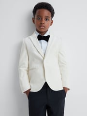 Reiss Ivory Apsara 9-14 yrs Slim Fit Velvet Single Breasted Blazer - Image 6 of 7