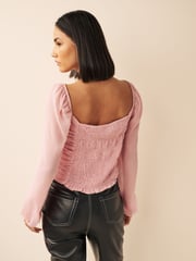 Pink Ruched Long Sleeve Georgette Top - Image 3 of 5